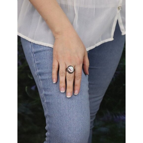 Sterling Silver Abalone Ring Size 8 - Picture 4 of 7